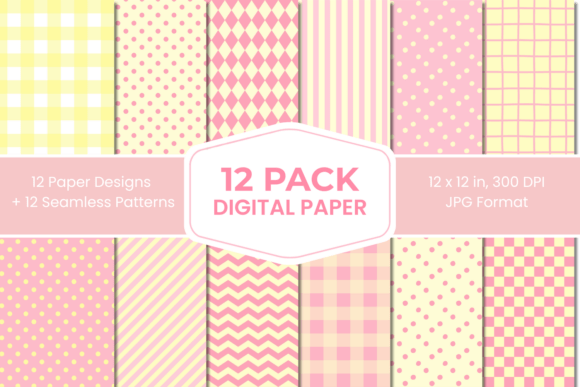 Download Yellow Pink Pastel Digital Paper Pack 12 - Digital Collection