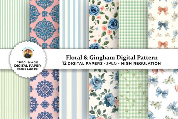 Download Floral &amp; Gingham Digital Patterns - Digital Collection