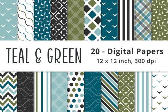 Download Printable Teal &amp; Green Digital Patterns - Digital Collection