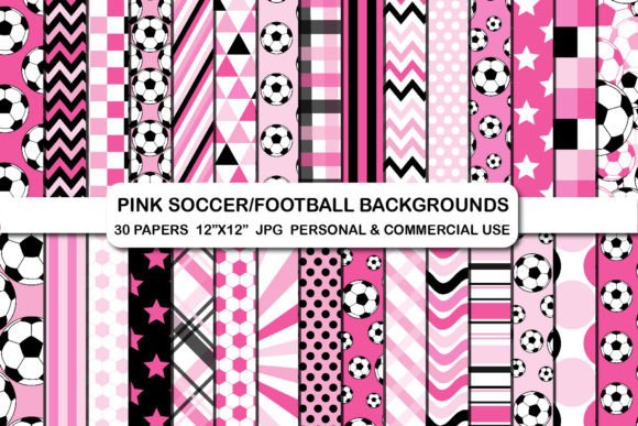 Download Pink Soccer Digital Papers Set Football - Digital Collection