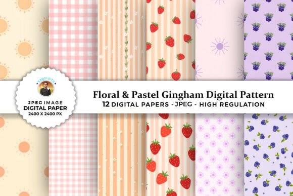 Download Floral &amp; Pastel Gingham Digital Patterns - Digital Collection