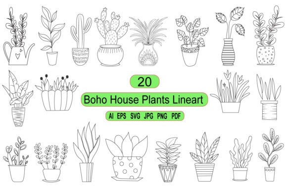 Download Boho House Plants Lineart Graphic - Graphic Collection