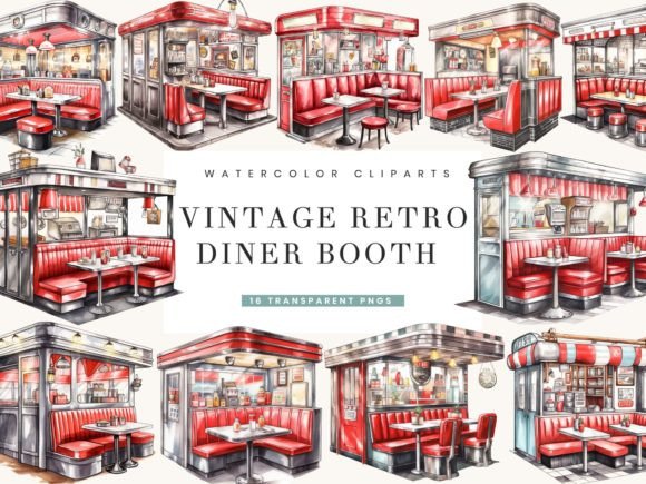 Download Watercolor Retro Diner Booth Clipart - Diner Collection