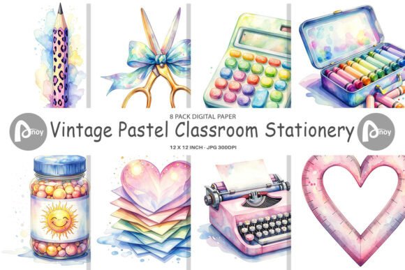 Download Pastel Retro School Supply Digital Paper - Digital Collection