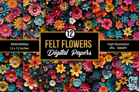 Download Colorful Paper Felt Flower Digital Paper - Premium Resources