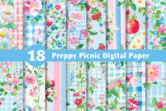 Download Preppy Cottagecore Picnic Digital Paper - Digital Collection
