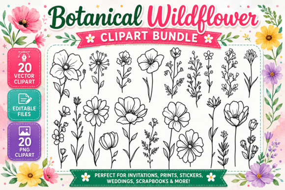 Download Botanical Wildflower Digital Clipart PNG - Digital Collection
