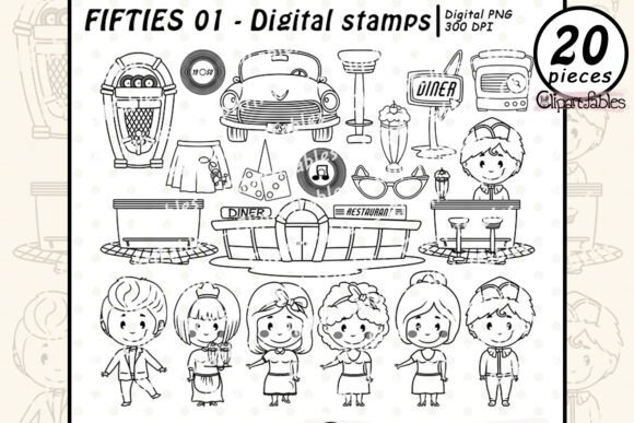 Download 1950s, Fifties, Diner - Digital Stamps - Digital Collection