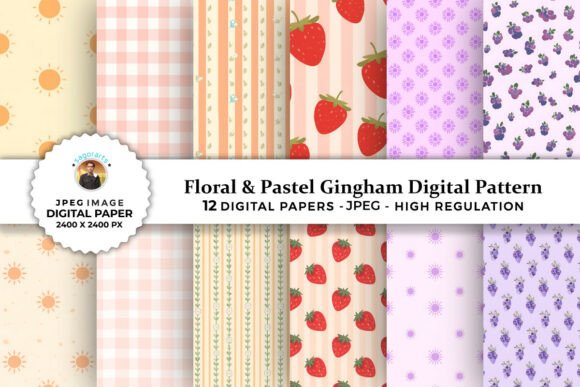 Download Floral &amp; Pastel Gingham Digital Patterns - Digital Collection