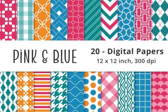 Download Pink, Blue &amp; Orange Digital Paper - Digital Collection