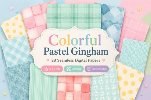 Download Colorful Pastel Gingham Digital Patterns - Digital Collection