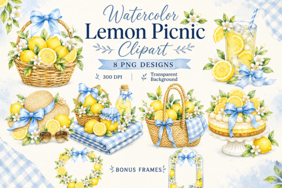 Download Watercolor Lemon Picnic Clipart - Picnic Collection