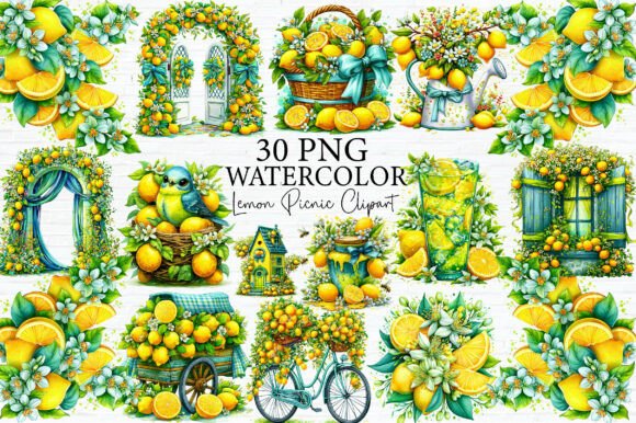 Download Lemon Picnic Watercolor Clipart Bundle - Picnic Collection