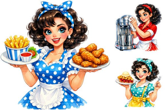Download Retro Diner Waitress Sublimation Clipart - Diner Collection
