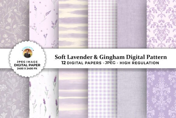 Download Soft Lavender &amp; Gingham Digital Patterns - Digital Collection