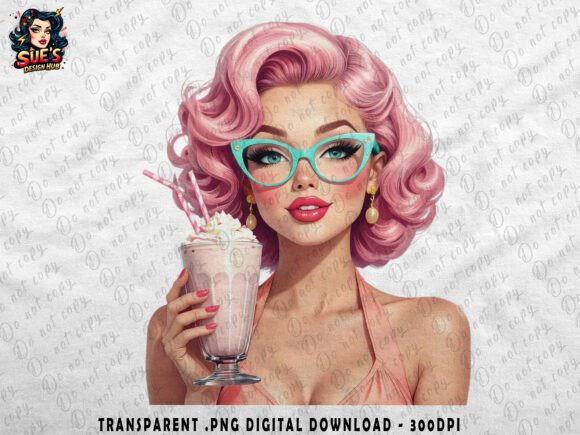 Download Retro Pin-Up Milkshake Girl | 50s Diner - Diner Collection