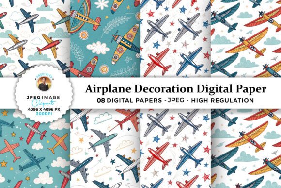 Download Airplane Decoration Digital Paper - Digital Collection