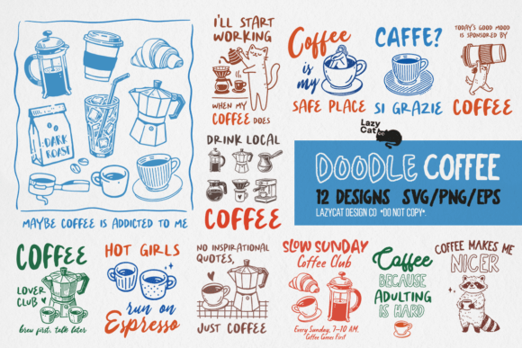 Download Funny Coffee Doodle SVG PNG Bundle - Coffee Collection