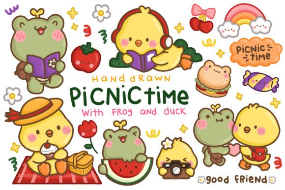 Download Hand Drawn Frog and Duck Picnic Clipart - Picnic Collection