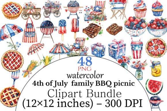 Download Watercolor 4th of July Family BBQ Picnic - Picnic Collection