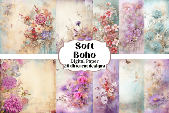 Download Soft Boho Chic Pastel Digital Paper - Digital Collection