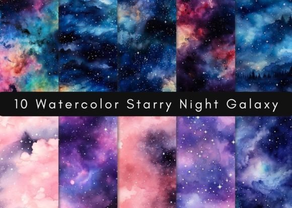 Download Watercolor Starry Galaxy Digital Paper - Premium Resources