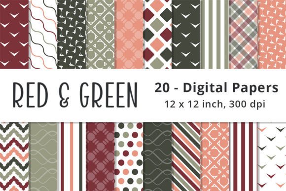 Download Red, Green and Coral Digital Patterns - Digital Collection