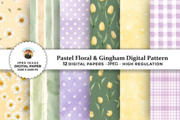 Download Pastel Floral &amp; Gingham Digital Patterns - Digital Collection