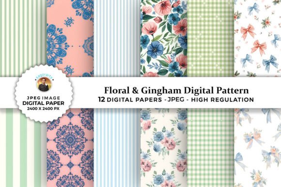 Download Floral &amp; Gingham Digital Patterns - Digital Collection
