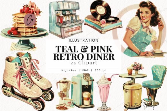 Download Teal &amp; Pink Retro Diner Clipart - Diner Collection
