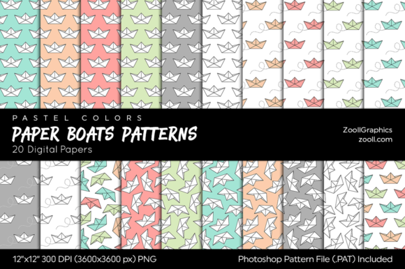 Download Paper Boats Pastel Digital Papers - Digital Collection
