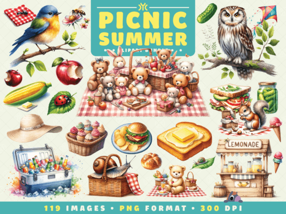 Download Watercolor Summer Picnic Clipart - Picnic Collection