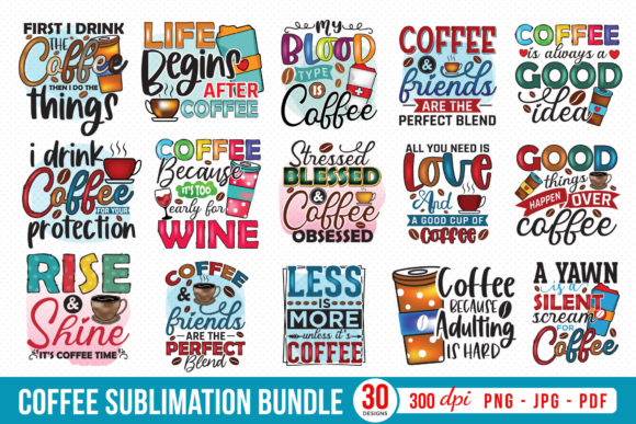 Download Coffee Sublimation Bundle | 30 Designs - Coffee Collection