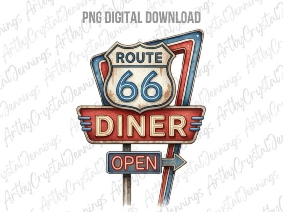 Download Retro Route 66 Diner Sign Clipart PNG - Diner Collection