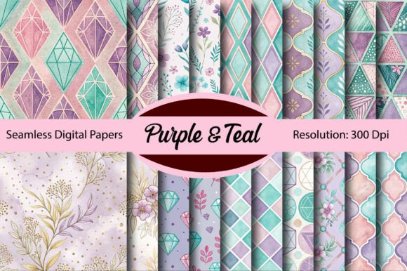 Download Purple &amp; Teal Seamless Digital Paper - Digital Collection