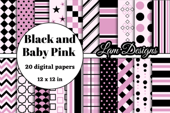 Download Black and Baby Pink Digital Papers - Digital Collection