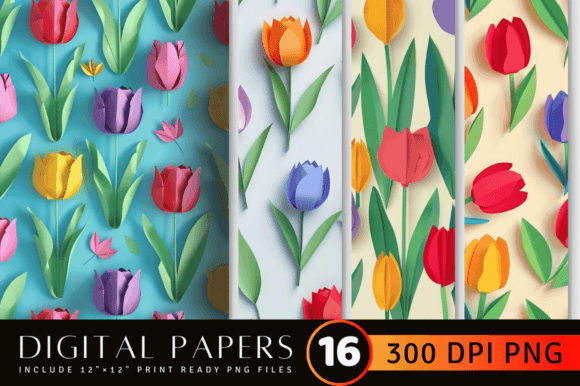 Download Colorful Paper Tulip Flower Pattern - Colorful paper Collection